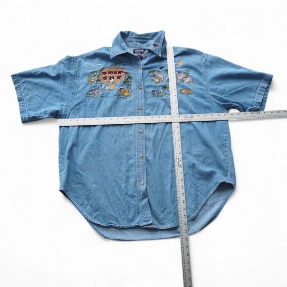 Quizz Vintage 90s "Noah Ark" Embroidered Denim SS Button Up Shirt Women's 20 - Picture 5 of 7